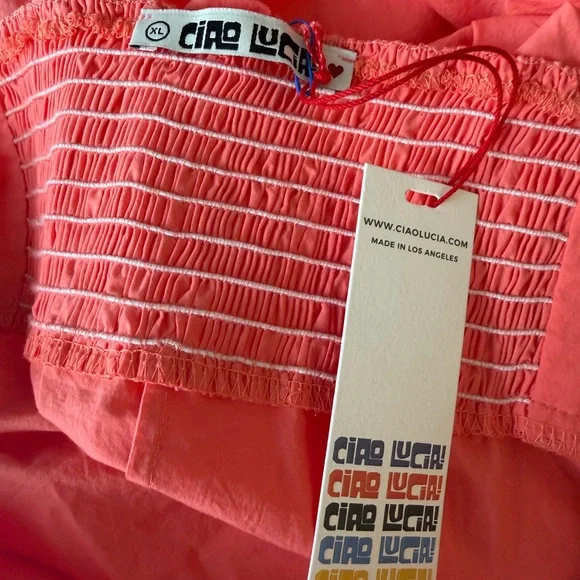 Ciao Lucia Nera Crispy Washed Poplin Ruched Slip Midi Dress In Grapefruit